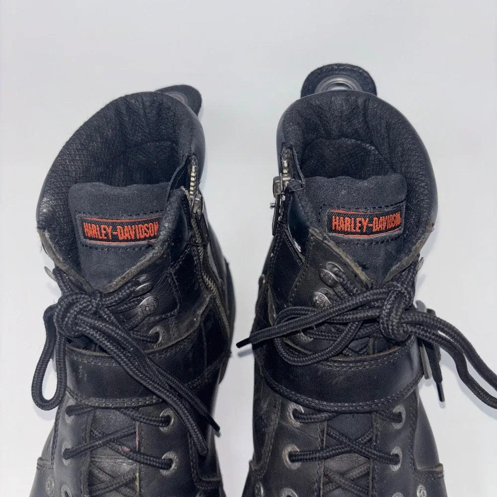 Harley-Davidson Brake Buckle Leather Motorcycle Boots Black Side Zip Men's US 12